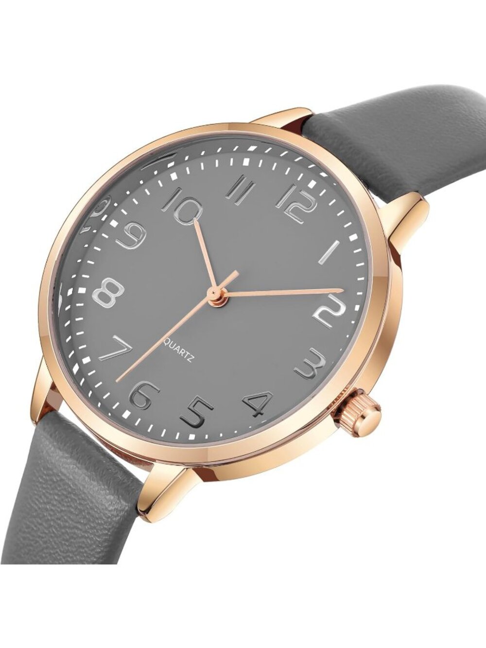 Women's All Grey Analog Case Quartz Fashion Leather Mesh Strap Round Wrist Watch